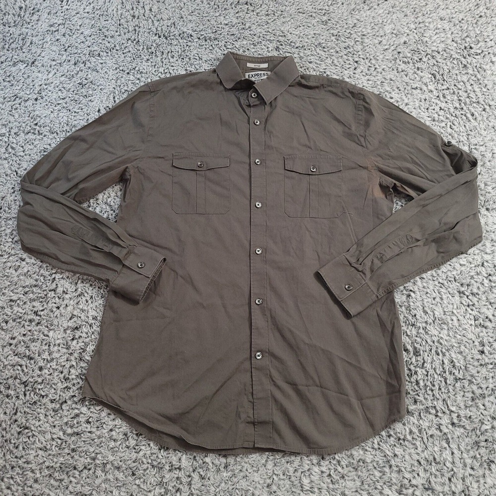 Express Shirt Men Large Black Classiccore Normcore Fitted MK2 Long Sleeve Preppy